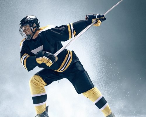 Ice hockey player in action.